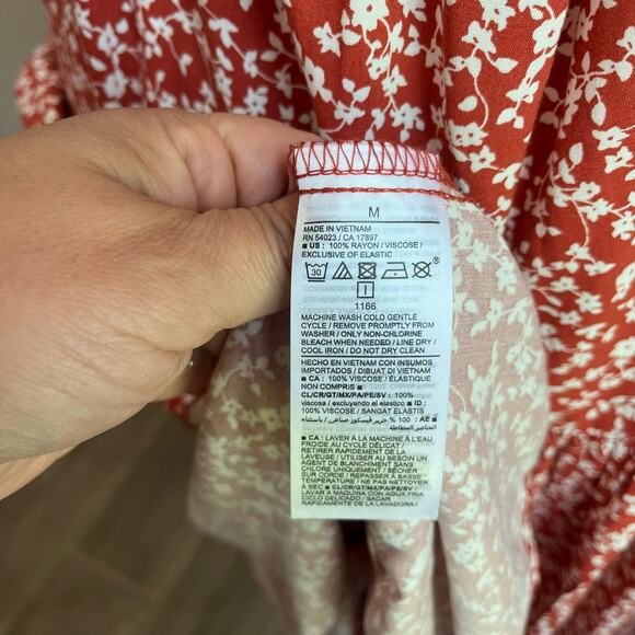 Old Navy White & Orange Floral Ruffle Sleeve Smocked Bodice Midi Dress Sz M - Picture 8 of 9